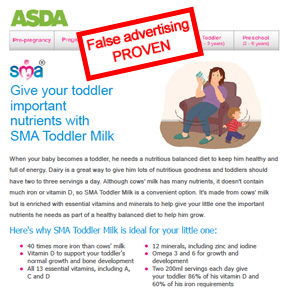 Misleading advertisement from ASDA and Nestle for SMA toddler mi